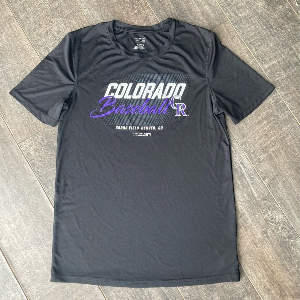 MLB Colorado Rockies Kids Black Performance Baseball T-Shirt Size L 14/16